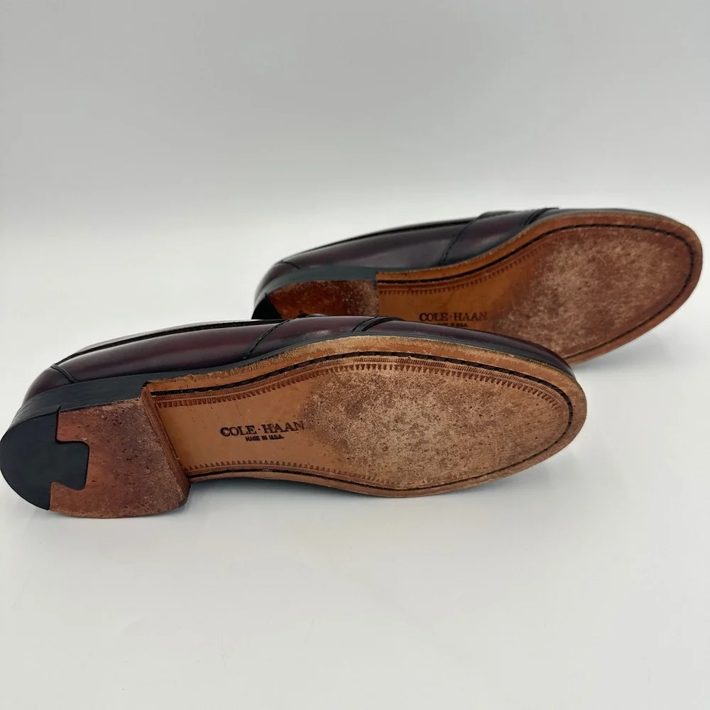Cole Haan Penny Loafers Mens 7.5 D Burgundy Leather Handsewn Made in USA 1166